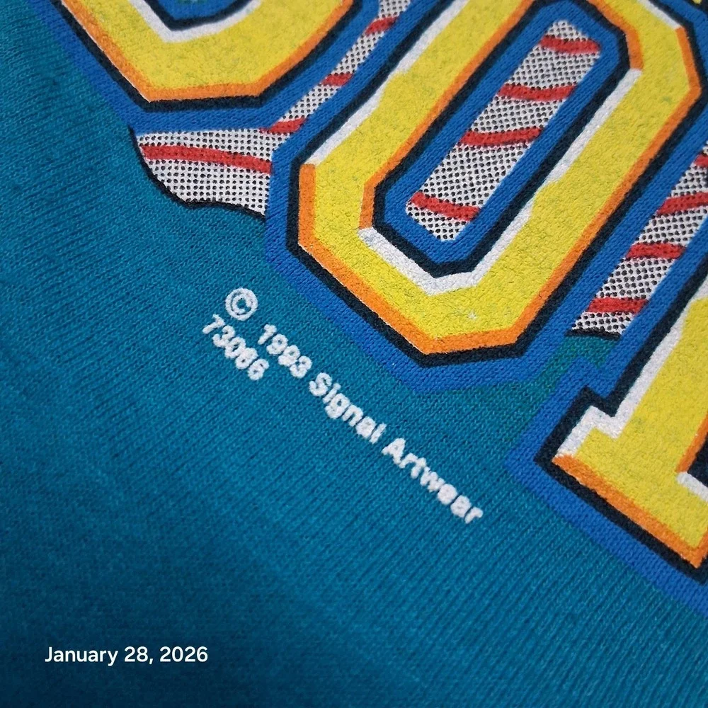 Vintage Softball Cartoon Graphic T Shirt Blue‎ Size Large 1993 Single Stitch